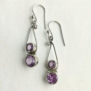 Round cut lavender Amethyst dangle drop earrings in Sterling Silver NEW